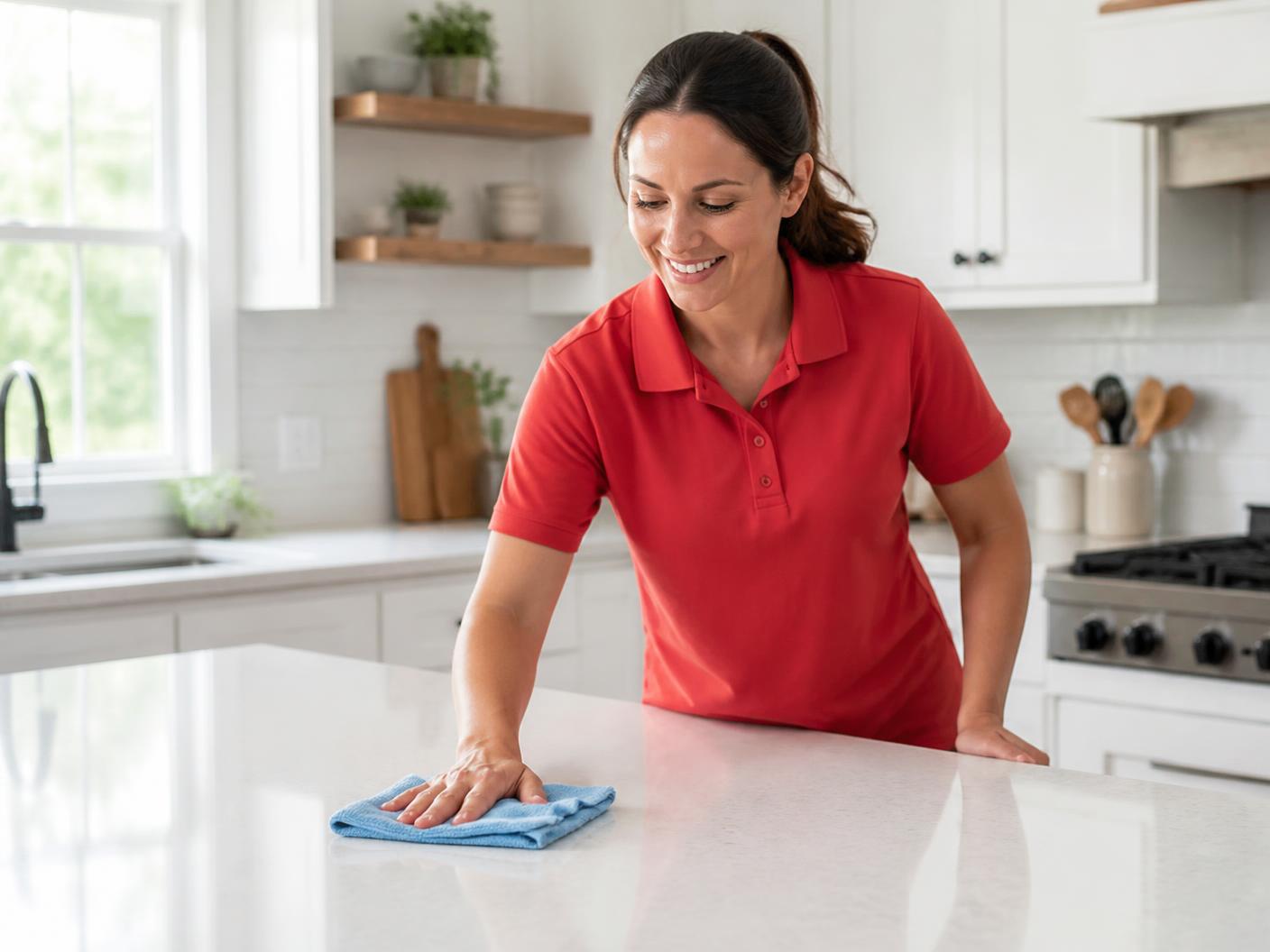 Performance Clean Performance team member wiping down a kitchen counter
